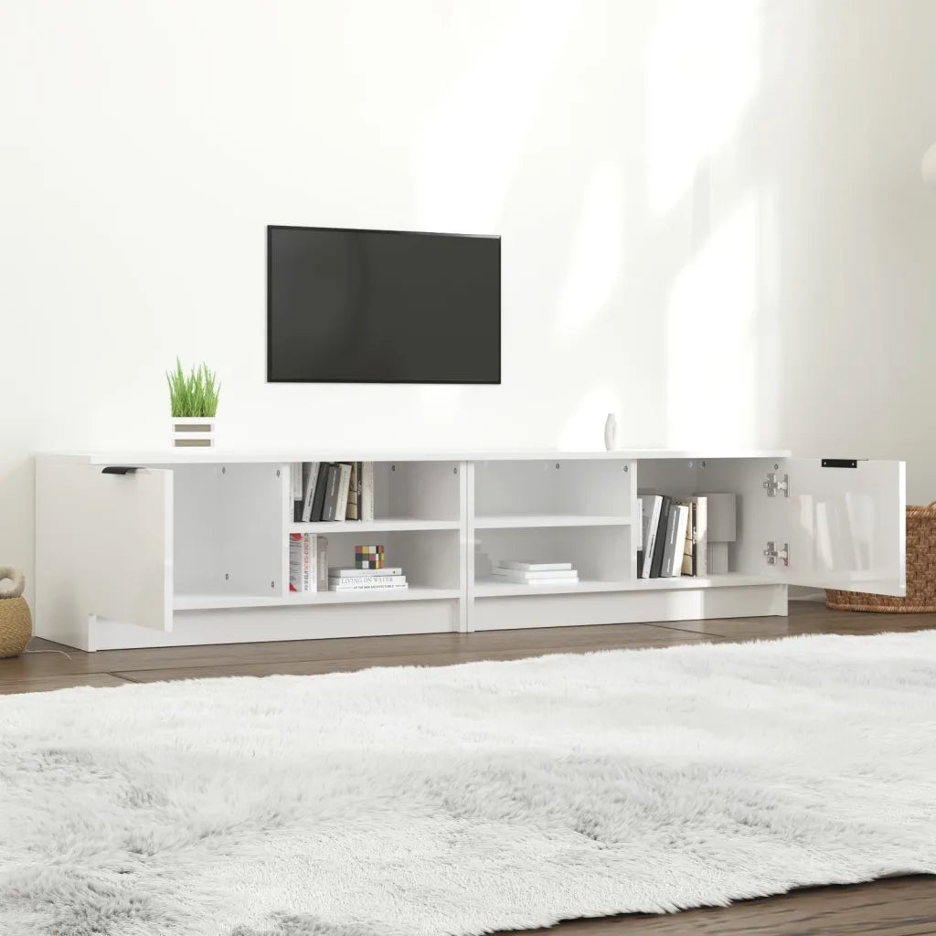 Mobili Porta TV 2 pz-Set di 2 Credenza per TV Bianco Lucido 80x35x45 cm Legno Multistrato