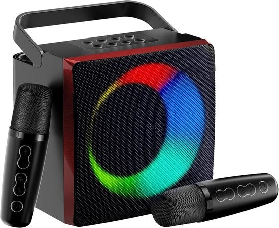 Impianto Karaoke - 2x Microfoni Senza Fili - Set di Karaoke Portatile - con Illuminazione - Altoparlanti Karaoke - Altoparlanti per Karaoke - Adatto per Bambini e Adulti