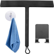 Scettar Douchewisser con impugnatura in silicone, Douchewisser 1 Montaggio a parete senza forare, Douchewisser antiscivolo per bagno, finestre, vetri, piastrelle, specchi (con piccole asciugamani e ganci, nero)