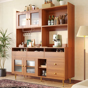 Credenza alta 145x39x171 cm con porta in vetro e portabottiglie in MDF marrone noce