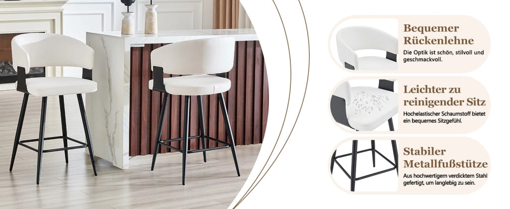 SGABELLO Bar con Schienale Set da 2 pezzi 64 cm PU Bianco Metallo