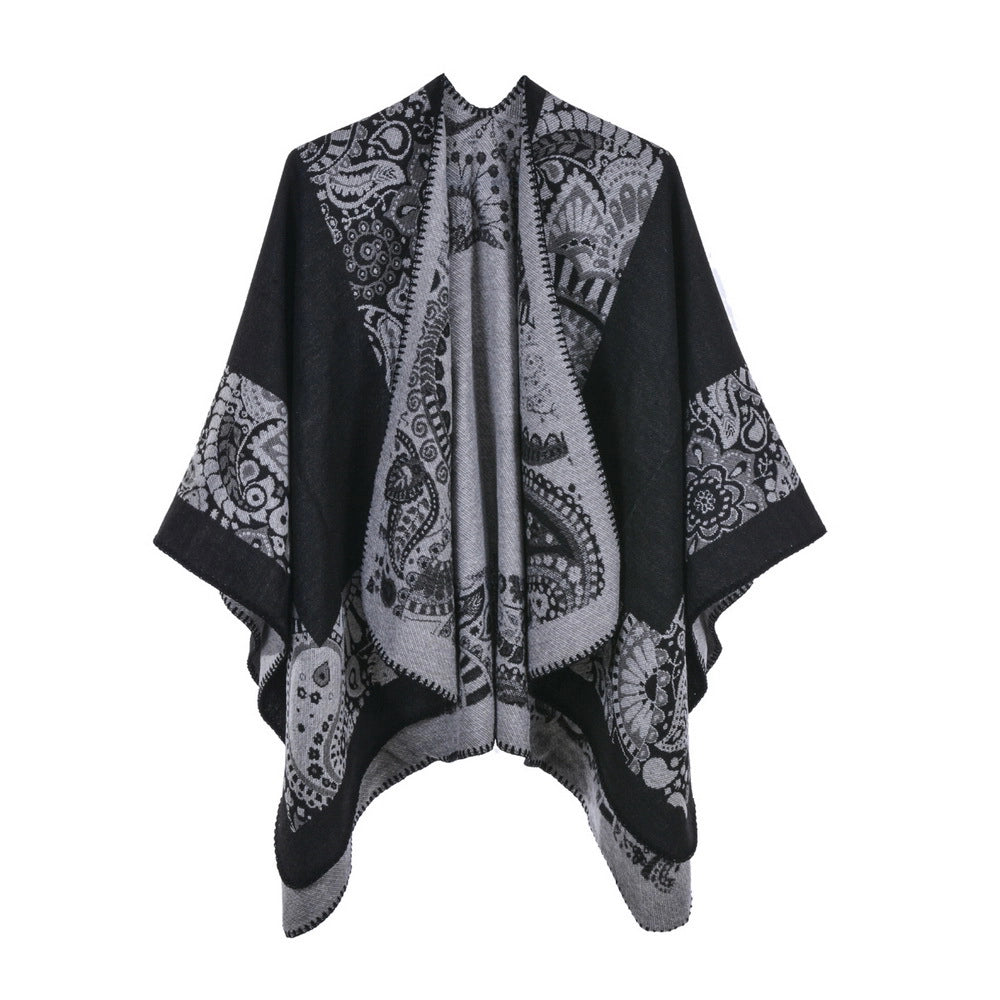 Sciarpa da donna, scialle, in cashmere, spesso, caldo, reversibile, mantellina divisa