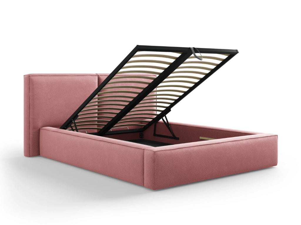 Cosmopolitan Design - Letto a cassettone con testiera doppia "Arendal" 140x200cm in tessuto strutturato rosa 