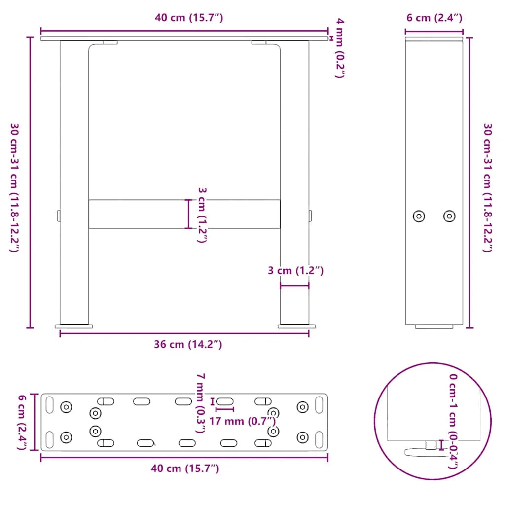 Set di 2 gambe moderne regolabili per tavolino da caffè 40 x 30 cm design elegante in acciaio antracite 02_0057498