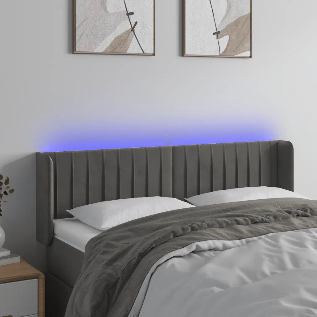 Testiera | Testata a LED Grigio Scuro 147x16x78/88 cm in Velluto
