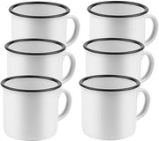 Set di 6 Mok Emaille - Riscaldabile - Reutilizzabile - Bianco Blu - 350ml - Adatto per Caffè - Regalo di Compleanno