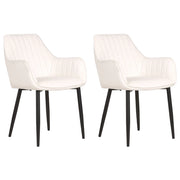 Set di 2 sedie da pranzo Braccioli in velluto bianco sporco Gambe in metallo Nero Retro Glam