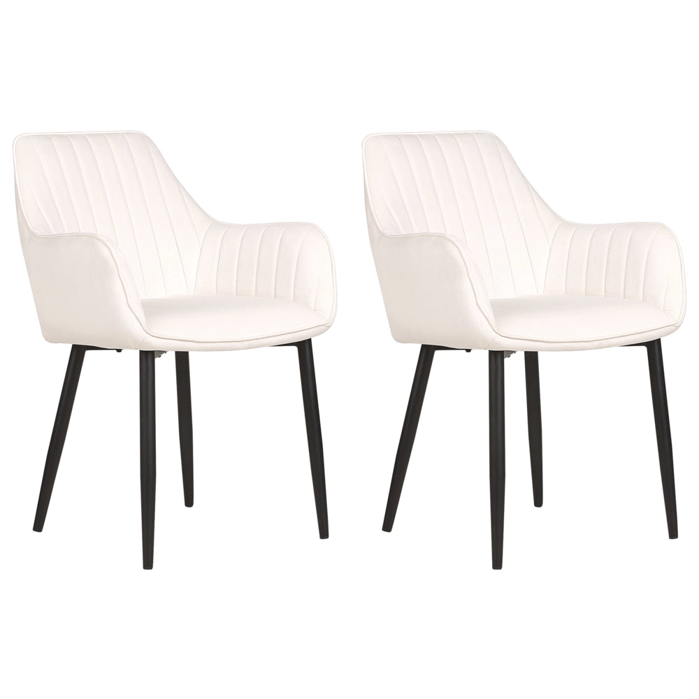 Set di 2 sedie da pranzo Braccioli in velluto bianco sporco Gambe in metallo Nero Retro Glam