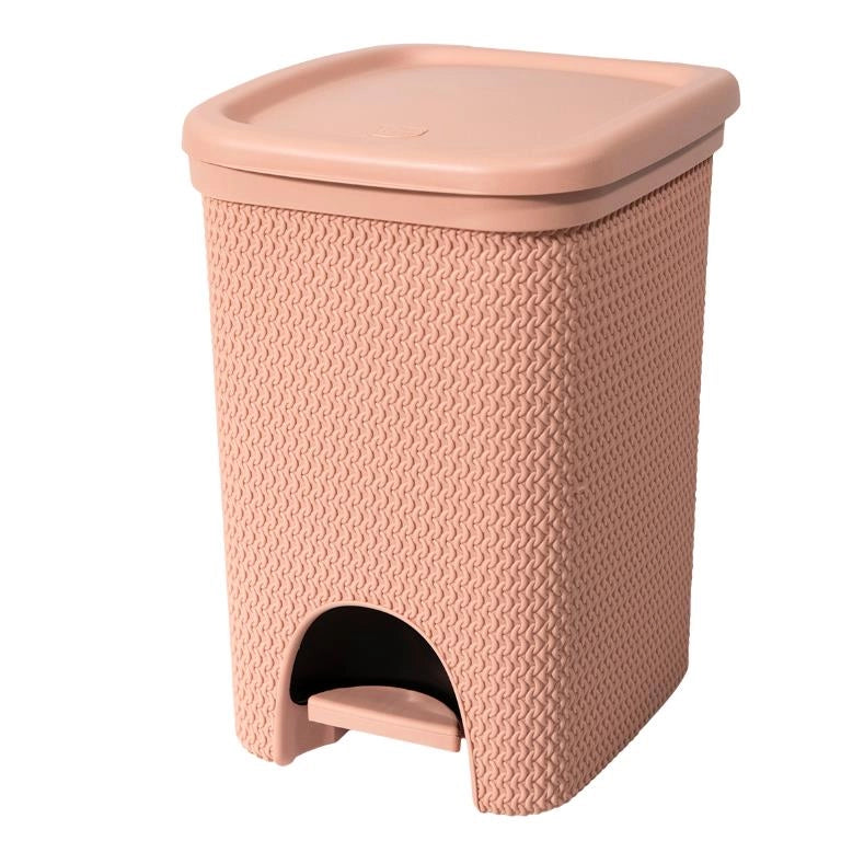 Pattumiera Bidone con Pedale Intreccio Rosa Cipria 18 Litri