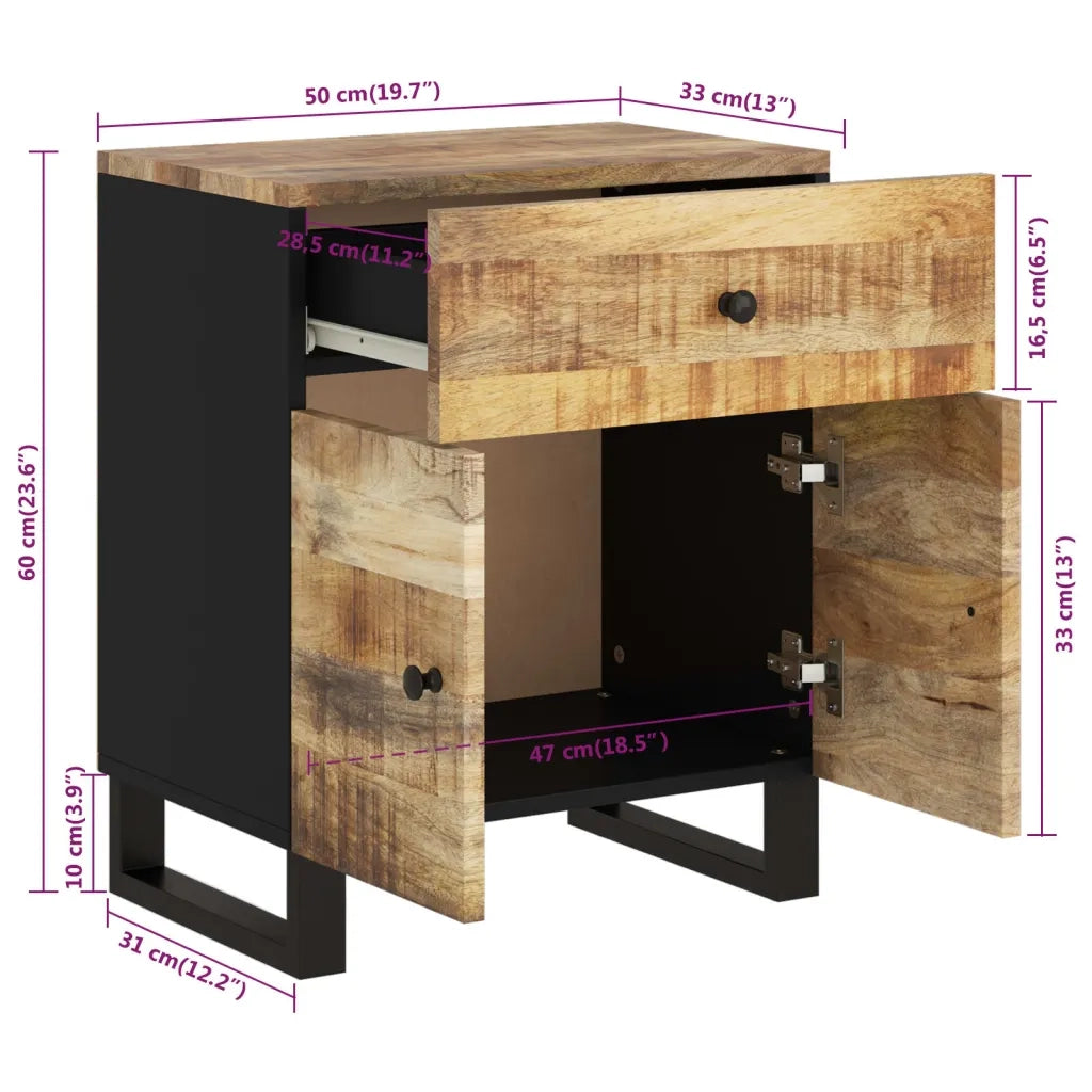 Comodino 50x33x60cm Legno Massello di Mango e Legno Multistrato cod mxl 30287