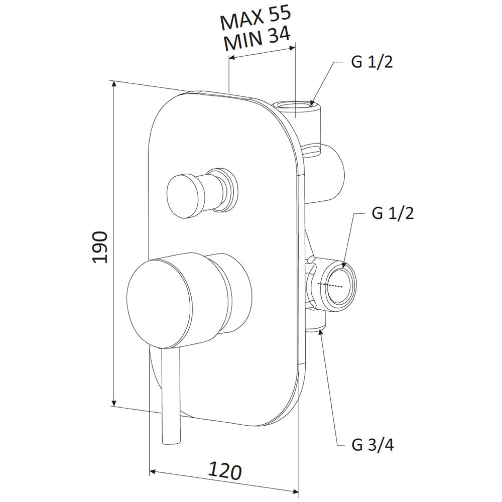 Rubinetto Miscelatore Monocomando Doccia ad Incasso con Deviatore in Ottone Mariani Hermes Cromato