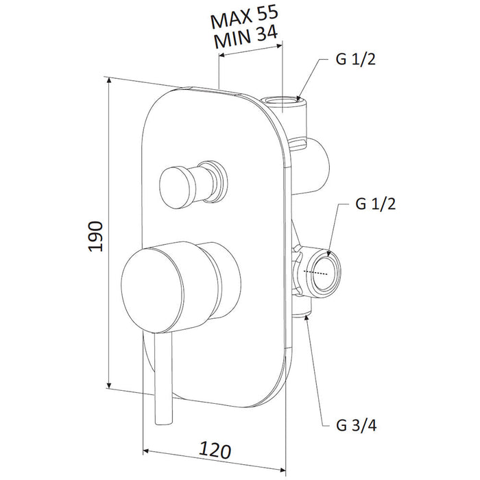 Rubinetto Miscelatore Monocomando Doccia ad Incasso con Deviatore in Ottone Mariani Hermes Cromato