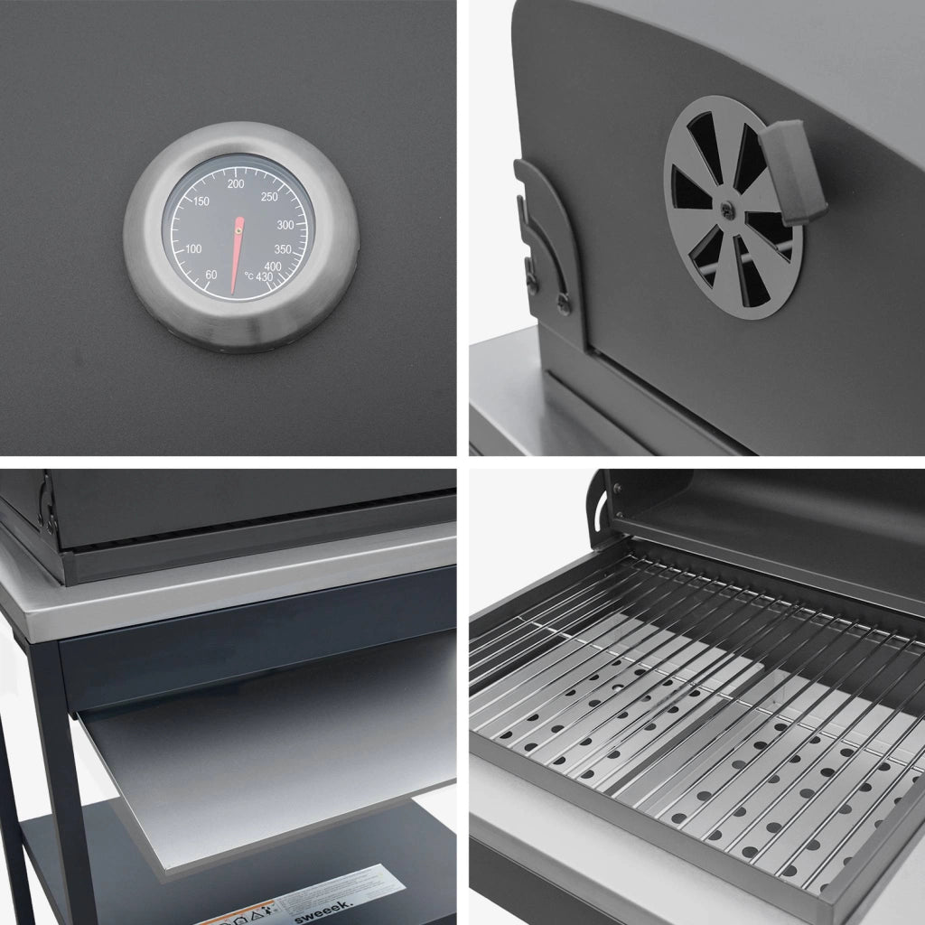 Mobile e barbecue a carbone in acciaio inossidabile con griglia
