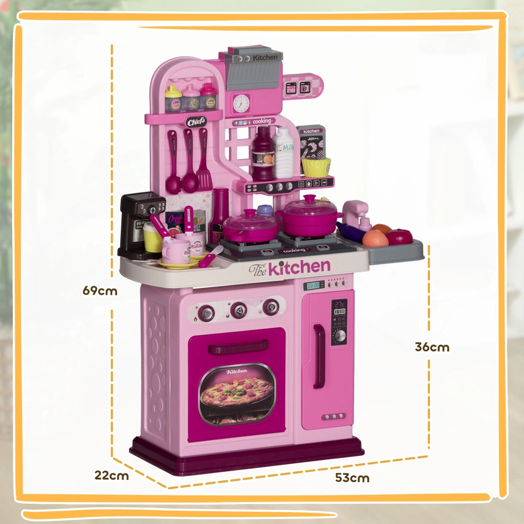 Cucina Giocattolo per Bambini da 33 Pezzi con Luci, Suoni e Rubinetto, in PP e ABS, 53x22x69 cm, Rosa
