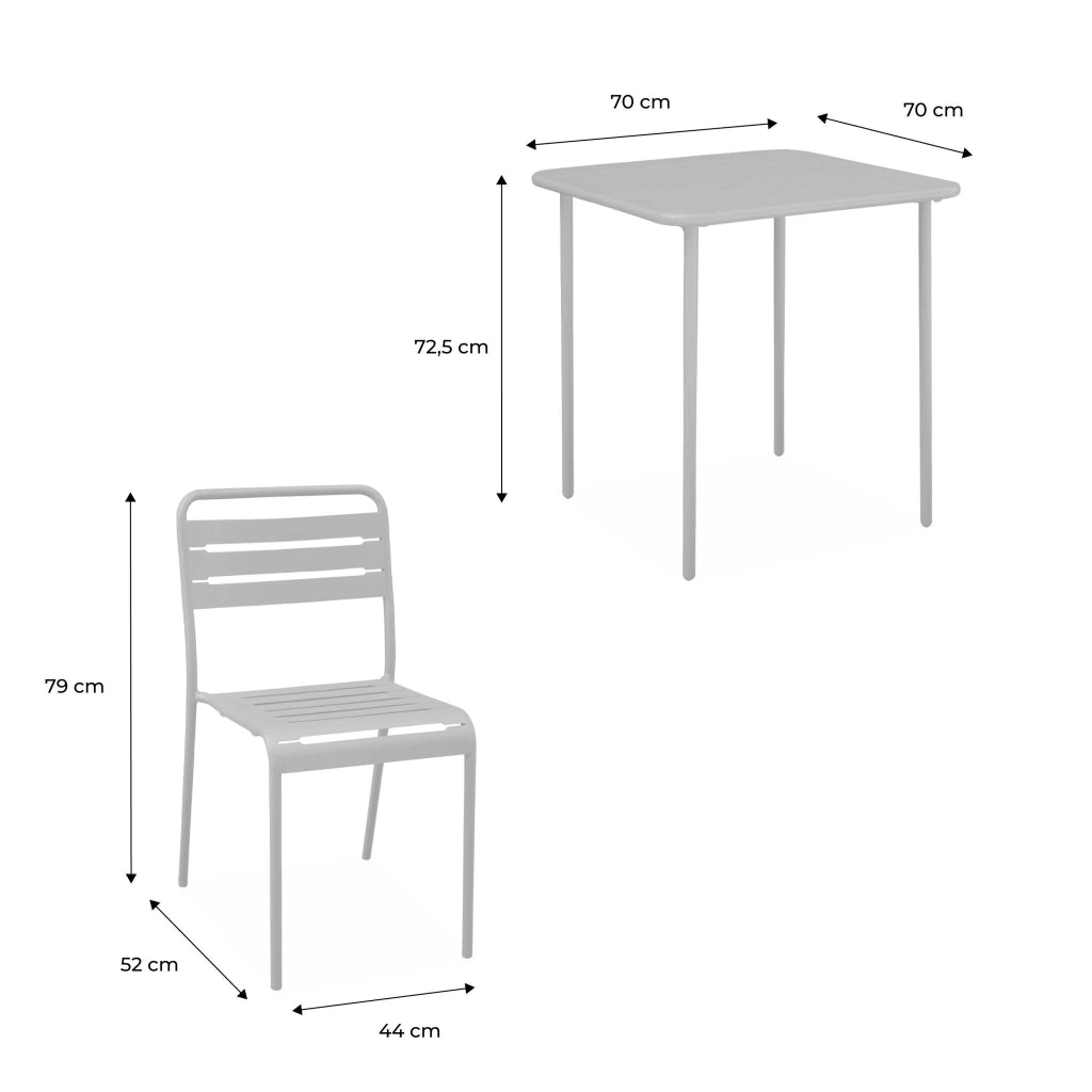 Set tavolo da giardino in acciaio con 2 sedie, 70cm, verde