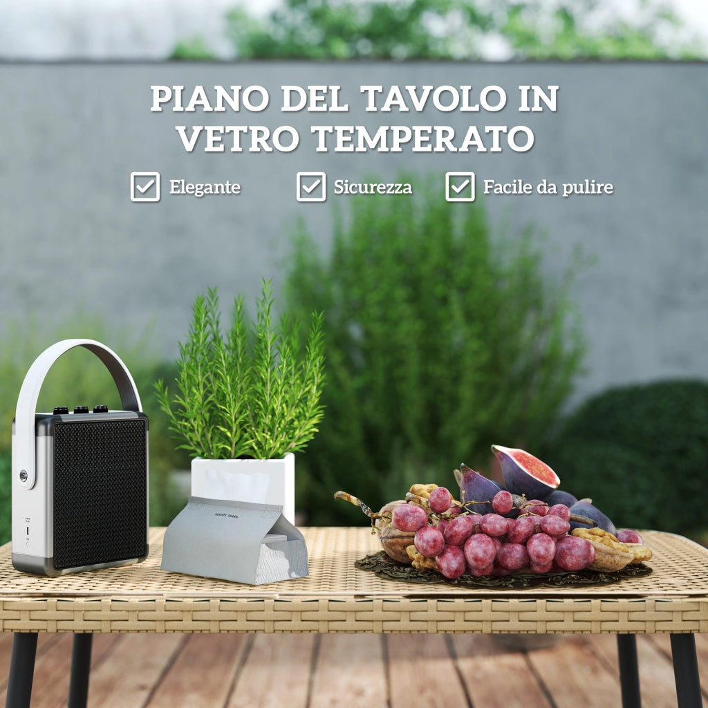 Set Salotto da Giardino 2 Divani Poltrona Angolare e Tavolino in Vetro in Rattan Colore Legno
