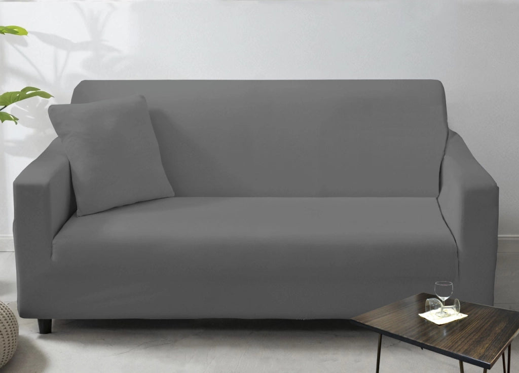 Copridivano Antimacchia Elasticizzato Penisola Componibile Tinta Unita Modello Perfetto - 3 Posti - Grigio Scuro