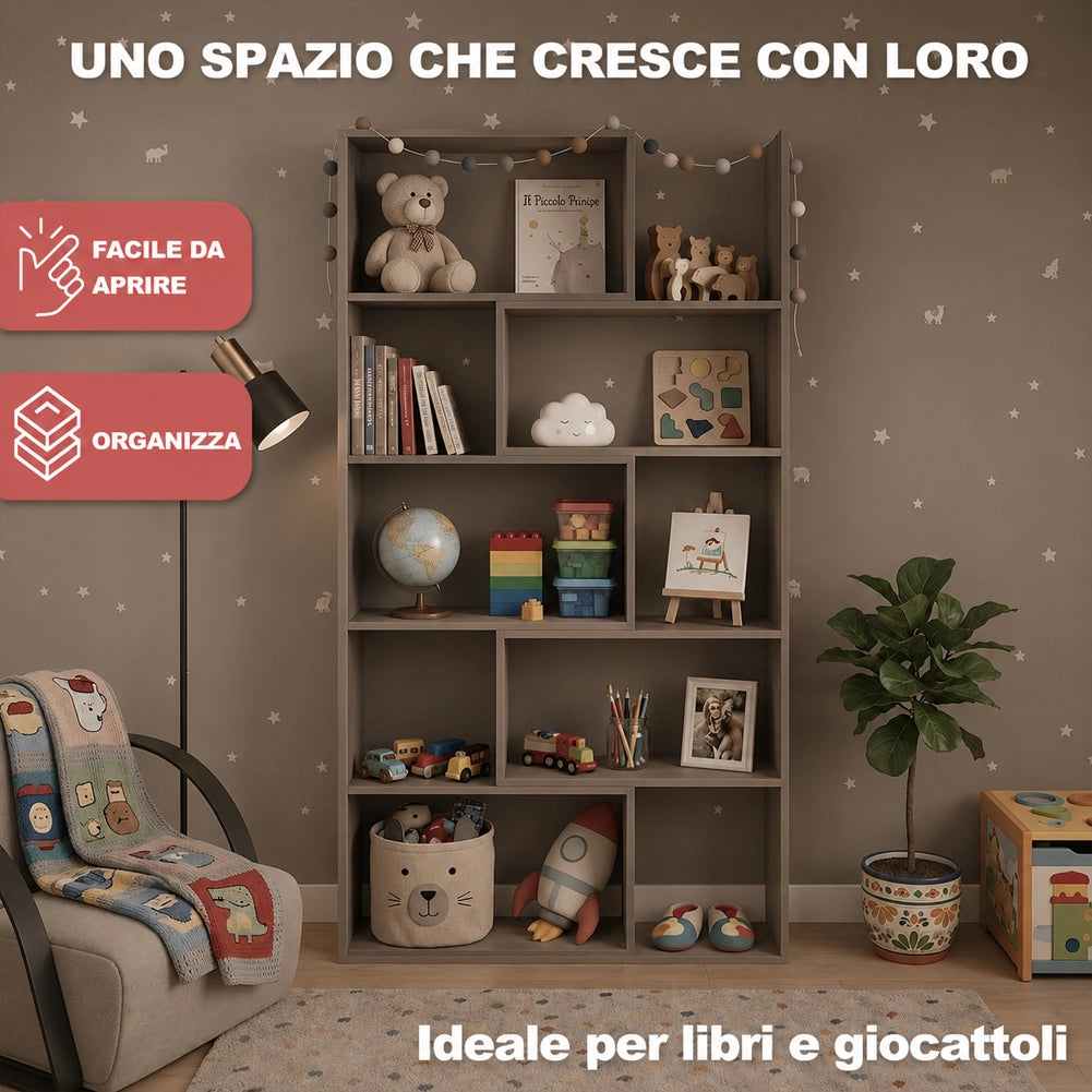 Libreria Modulare Apribile Legno Moka Scaffale per Libri Componibile 72x22x200cm