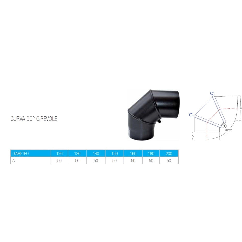 Curva a 90 gradi girevole da 150mm per stufa a legna