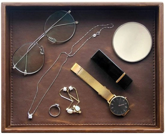 Organizzatore per scrivania, contenitore per accessori, 26 x 21 x 4,5 cm, marrone