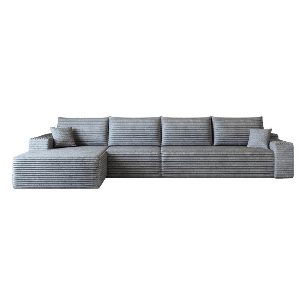 Divano in tessuto a coste grigio 340x175x83 cm