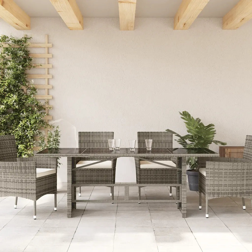 Tavolo da Giardino | Tavolino da esterno Piano in Vetro Grigio 190x80x75cm Polyrattan