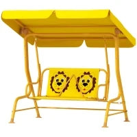 Dondolo per Bambini da Esterno a 2 Posti con Tettuccio Regolabile e Cinture di Sicurezza, 112x75x120 cm, Giallo