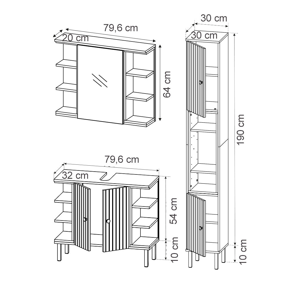 Vicco Set di mobili da bagno Sonoma 3 parti, con colonna