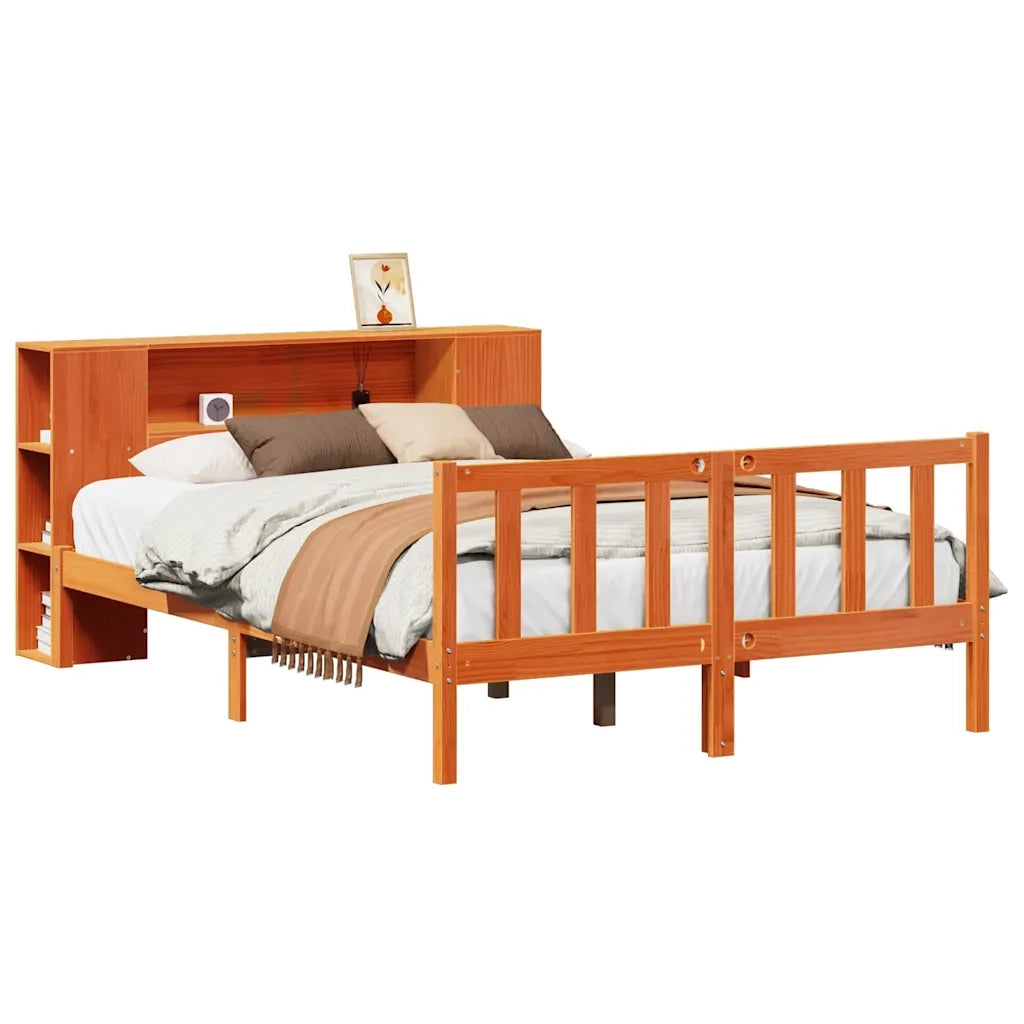 Letto Libreria senza Materasso Marrone Cera 150x200 cm in Pino 3321672