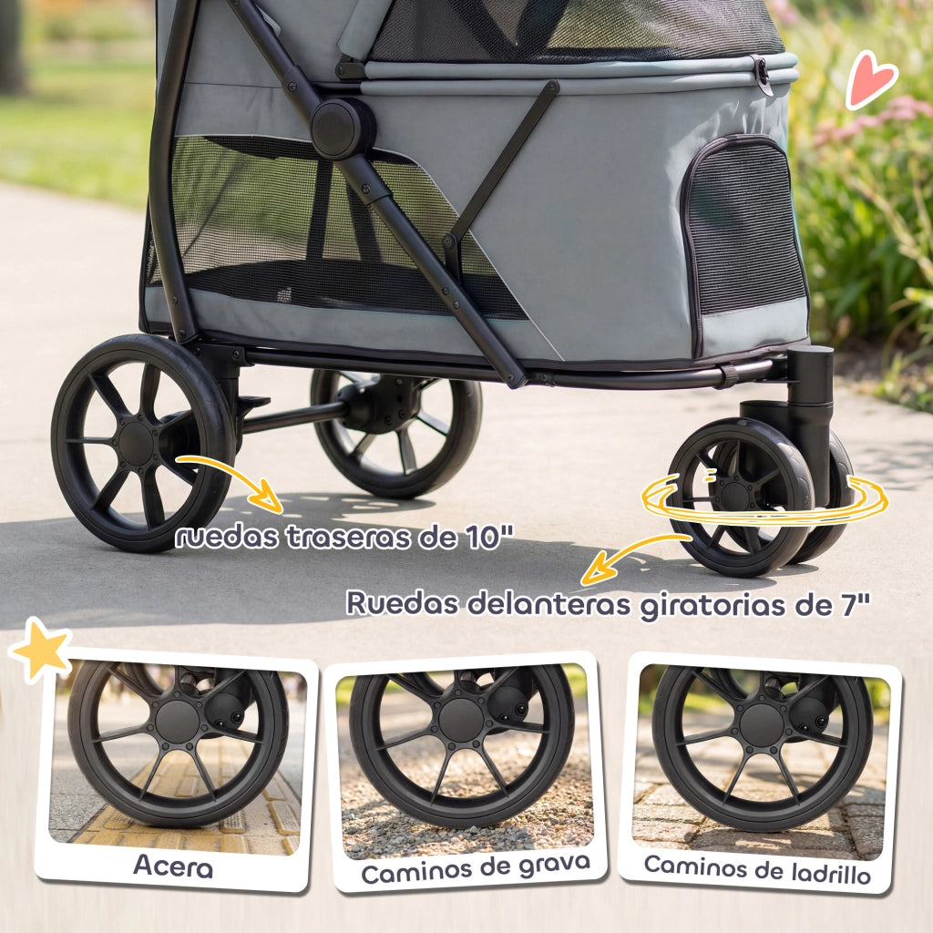 Carrello per Cani Pieghevole con Ruote ¨C zephmum ¨C Grigio 92x63x95 cm