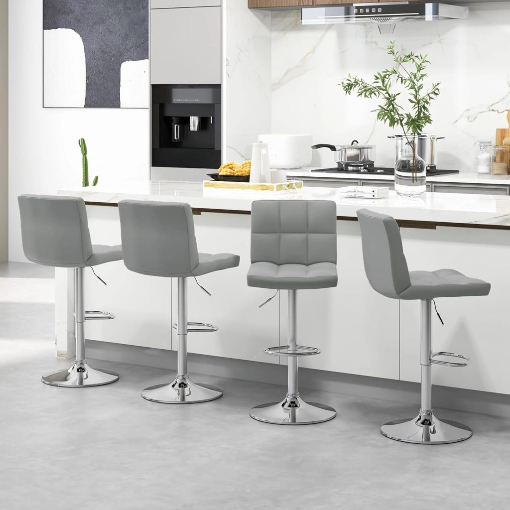 Sgabello Regolabile in Altezza in Ecopelle, Sgabello Cucina Girevole a 360° con Poggiapiedi e Base Metallica Antiscivolo, Sedia Portata 150 kg per Sala da Pranzo e Penisola Cucina (Grigio,2)