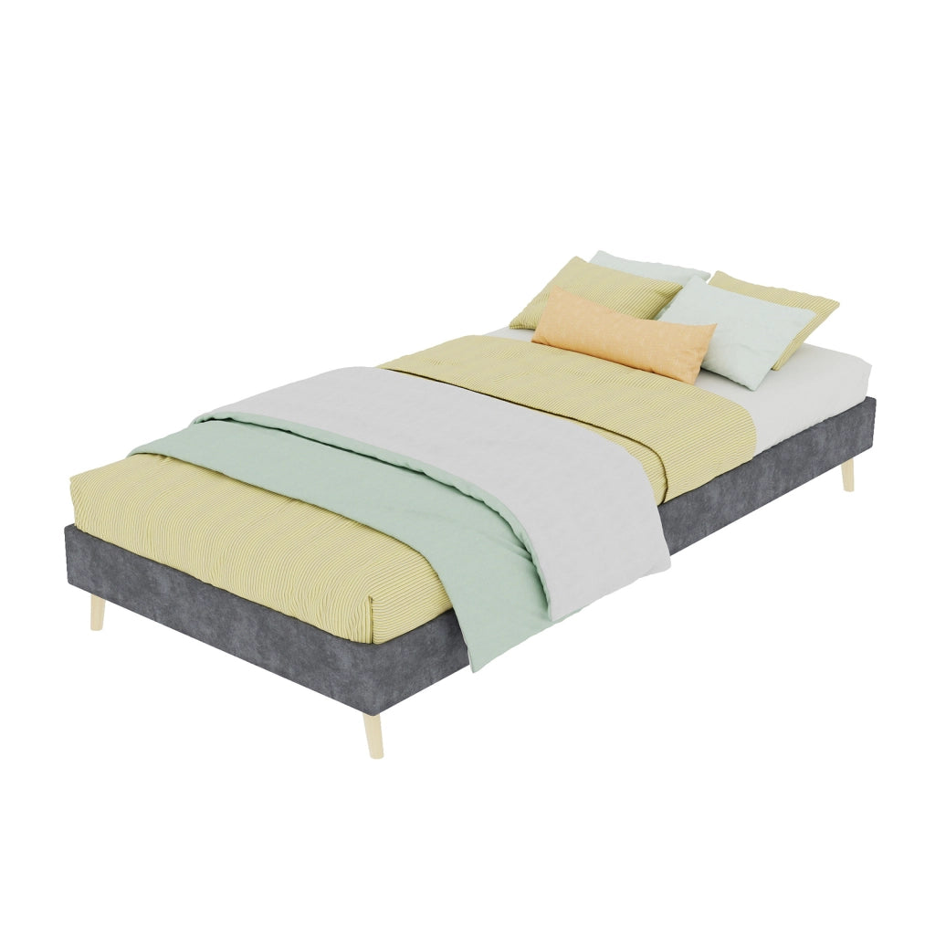 Struttura Letto Singolo 90x200 cm Grigio in Tessuto e Metallo, Design Senza Testiera, Salvaspazio