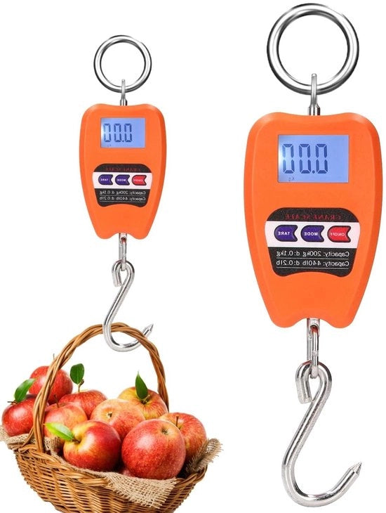 Pesa Portatile - 200 Kg - Con Display LCD - Mini Bilancia Elettronica per Bagagli, Caccia, Agricoltura, Pesca - Inclusa Batteria 2 x AAA (non inclusa)
