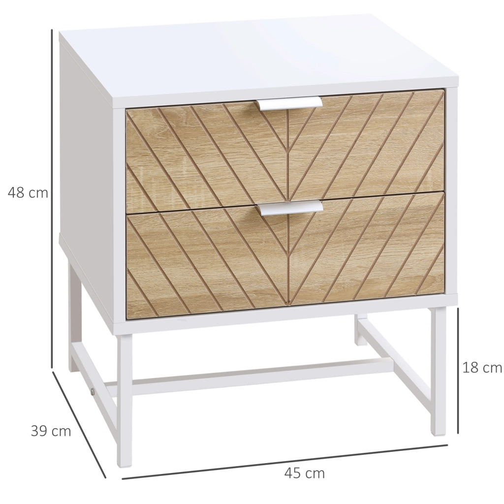 Comodino con 2 cassetti ¨C Minimal ¨C 45x39x48 cm bianco e rovere
