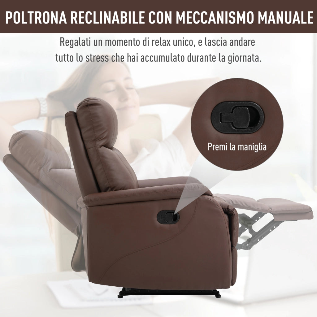 Poltrona Relax Reclinabile con Poggiapiedi ¨C Minimal ¨C Pelle PU Marrone 76x91x106cm