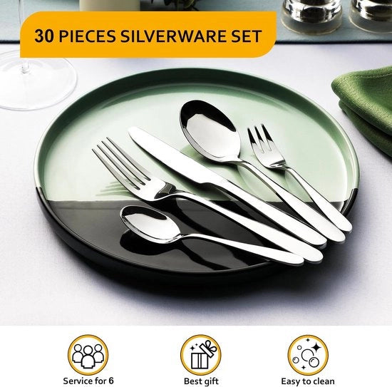 Set di forchette e coltelli in acciaio inossidabile, 30 pezzi