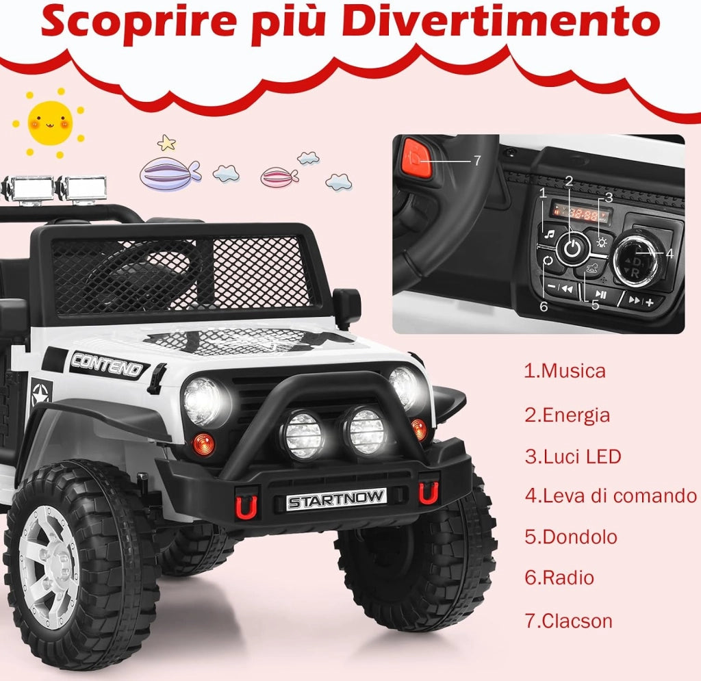 12V Auto Elettrica per Bambini, Macchina per Bambini con Telecomando, 3 Velocità, con Luci Musica MP3 e Radio, Veicolo Elettrico per Bambini 3+ Anni (Bianco)