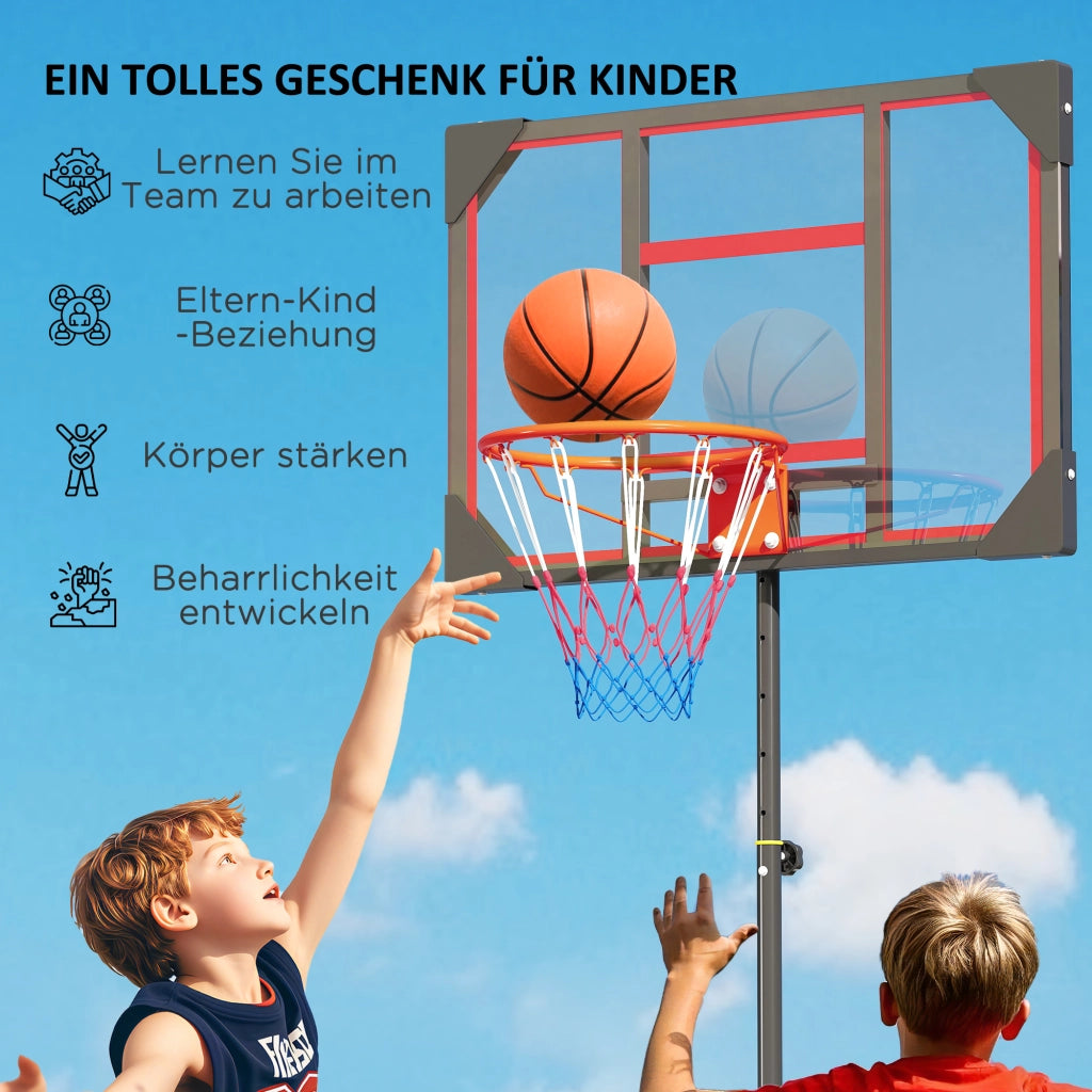 Canestro da Basket per Bambini ¨C Xylo ¨C Regolabile 210-260cm, con Ruote, Rosso