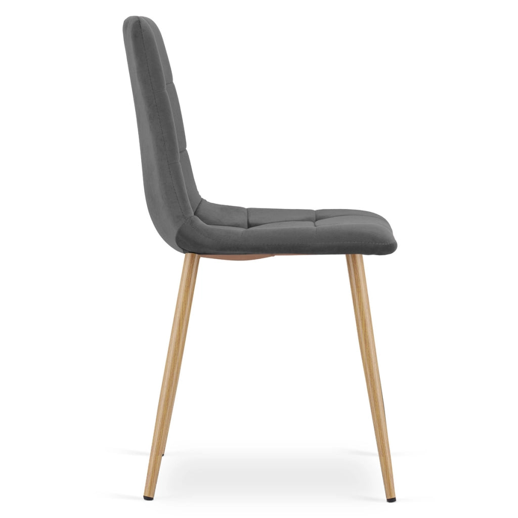 Sedia Kara in velluto grigio scuro con gambe effetto legno