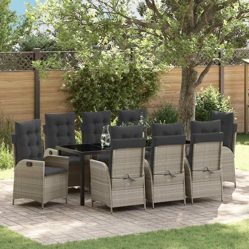 Set da Pranzo per Giardino 9 pcs Grigio chiaro polyrattan 3380525