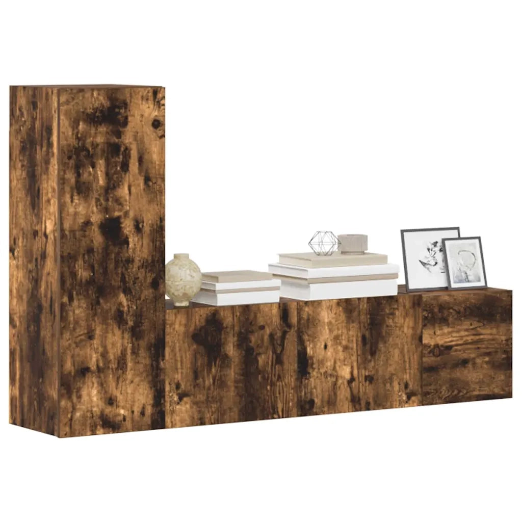 Set Mobili Porta TV 3 pz Rovere Fumo in Legno Multistrato 3120224