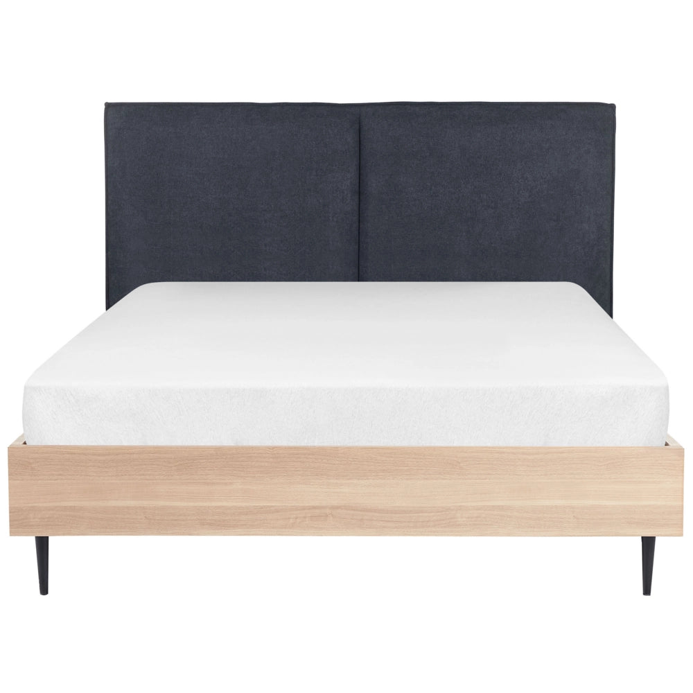 Telaio del letto grigio scuro in tessuto UE matrimoniale Dimensioni 140 x 200 cm Testiera imbottita Telaio in MDF Gambe in metallo Base a doghe in legno Camera da letto in stile moderno