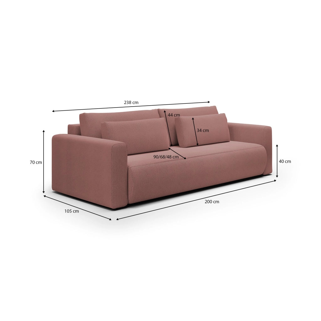 Erbezzo, Divano Letto 2 Posti Contenitore, 240x105 cm Rosa