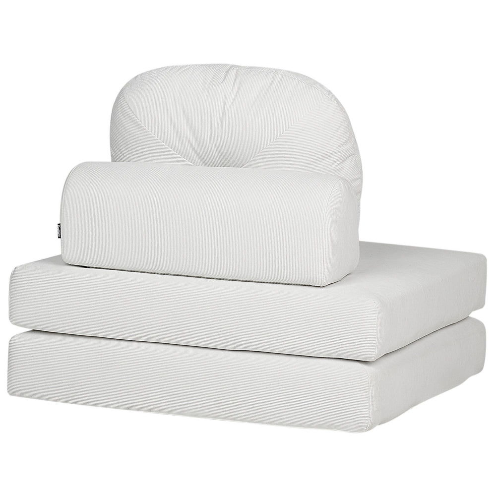 Divano pieghevole e trasformabile in letto in velluto a coste bianco sporco stile moderno soggiorno