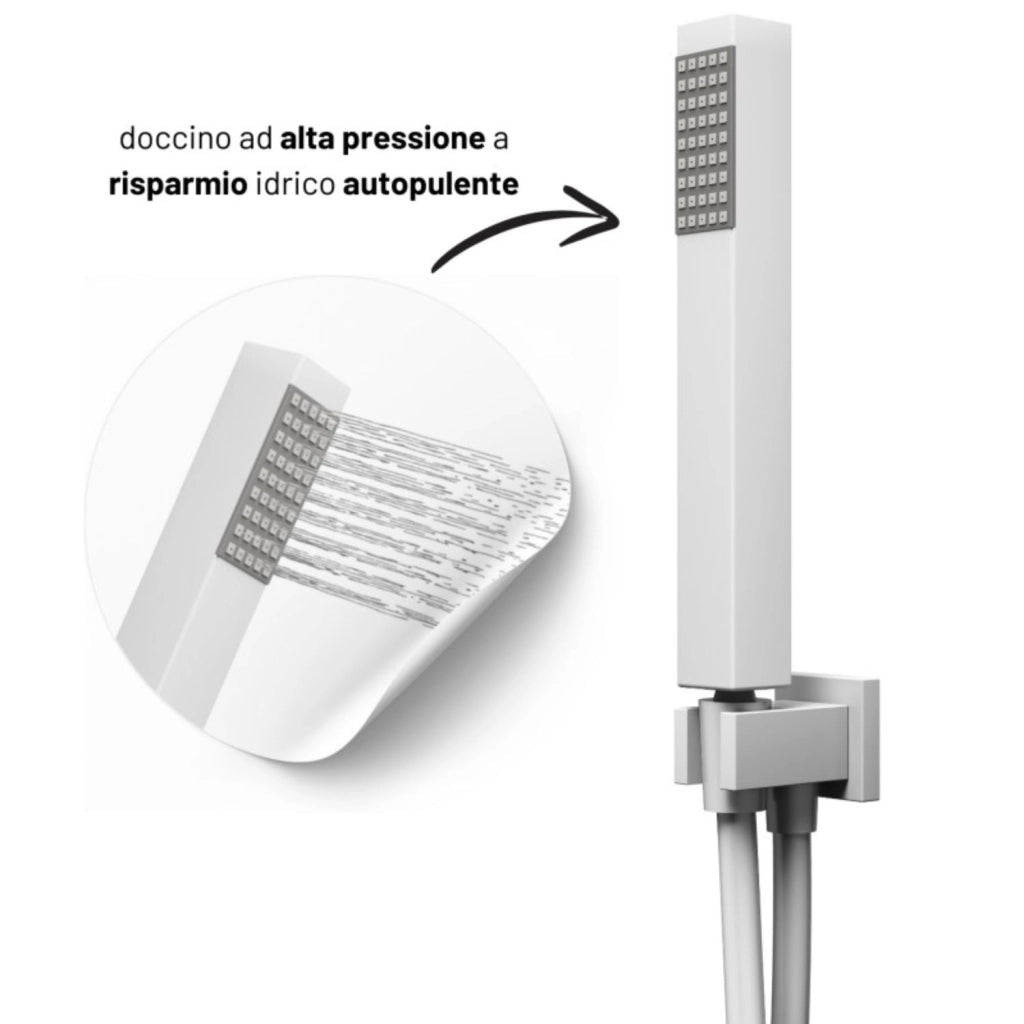 Set per doccia soffione quadro in acciaio inox 25x25 millimetri opaco *** tinta bianco, confezione 1