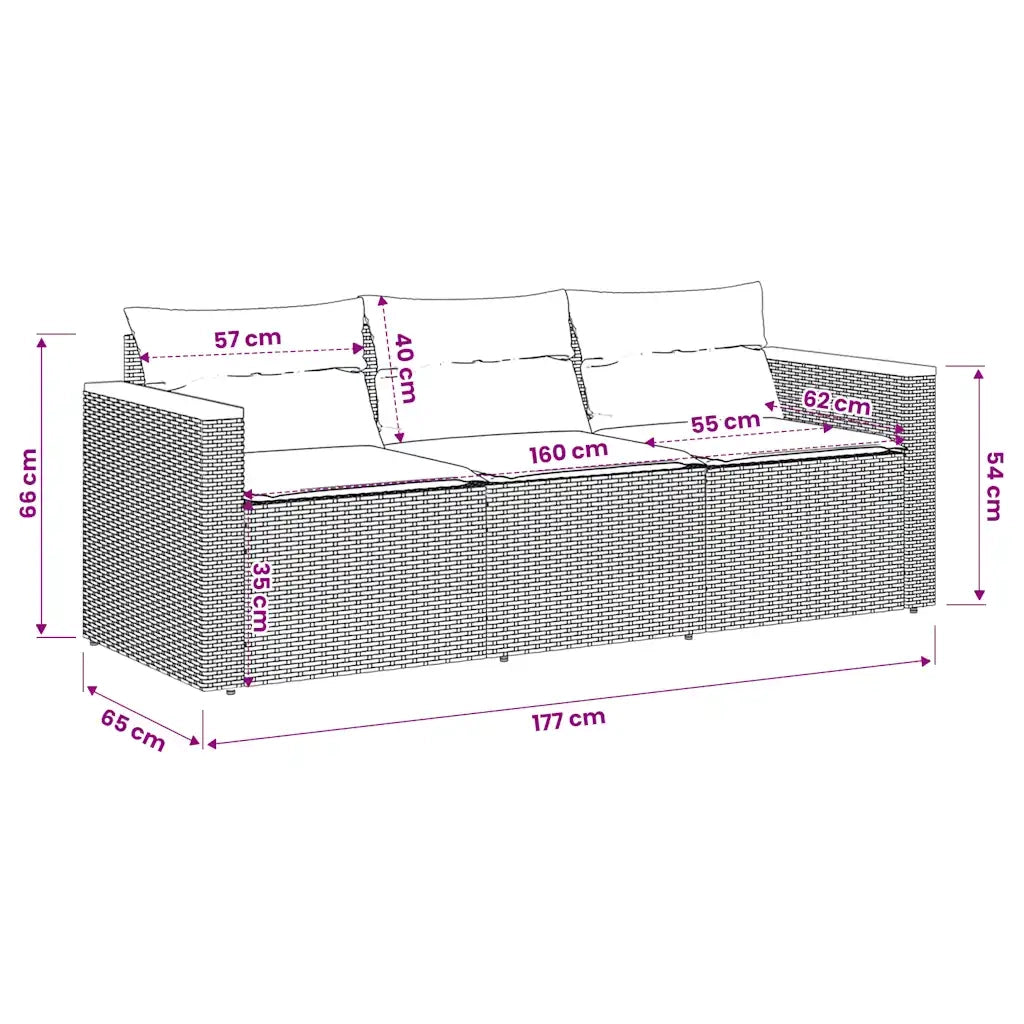 Divano da Giardino con Cuscini a 3 Posti Beige in Polyrattan