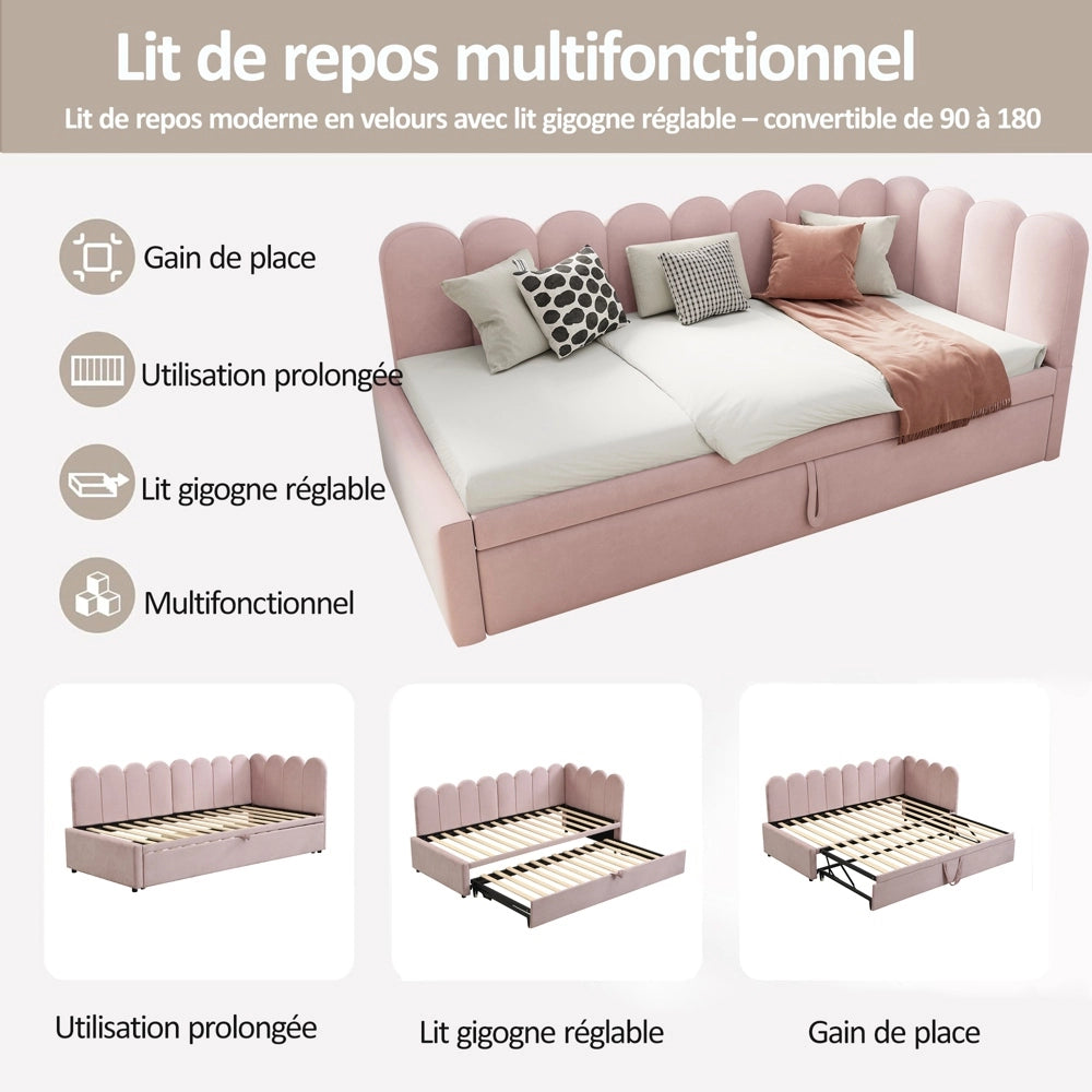 Divano angolare 2 in 1 - Xylo - 90/180x200 cm velluto rosa