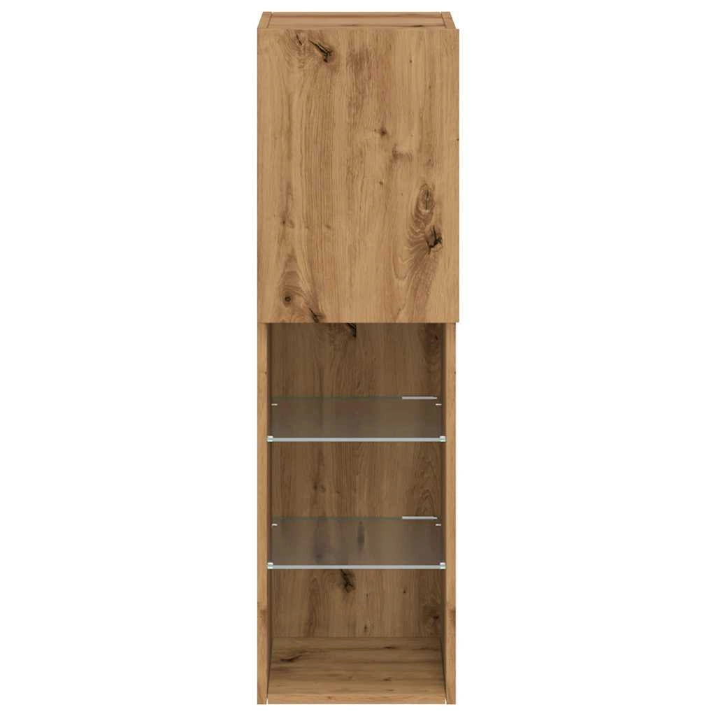 Mobile TV multimediale scaffale TV credenza mobile TV sala da pranzo soggiorno camera da letto con luci LED rovere lavorato a mano 30,5 x 30 x 102 cm marrone 02_0026704