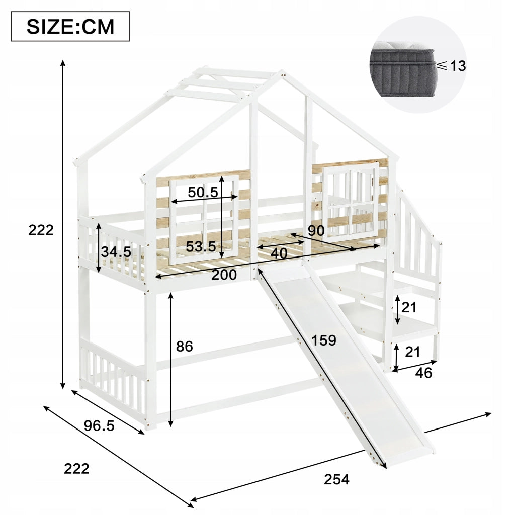 Letto a castello in legno bianco - Xylo - 90x200 con finestra