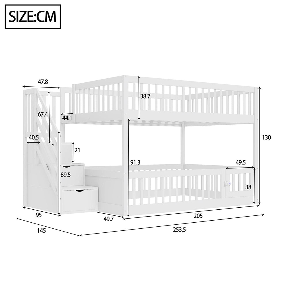 Letto a castello-Xylo-140x200cm, cassetti, scala, legno bianco